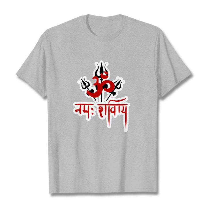 Buddha Stones OM NAMAH SHIVAYA Trzy Trójzęby Bawełniana Koszulka T-shirt - Jasnoszary - 2XL - image 20