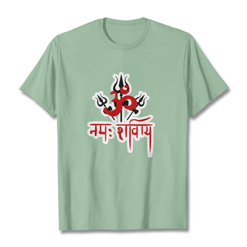 Buddha Stones OM NAMAH SHIVAYA Trzy Trójzęby Bawełniana Koszulka T-shirt - PaleGreen - 2XL - image 16