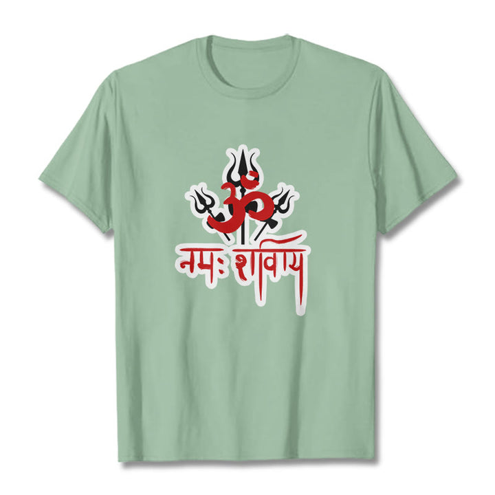 Buddha Stones OM NAMAH SHIVAYA Trzy Trójzęby Bawełniana Koszulka T-shirt - PaleGreen - 2XL - image 16