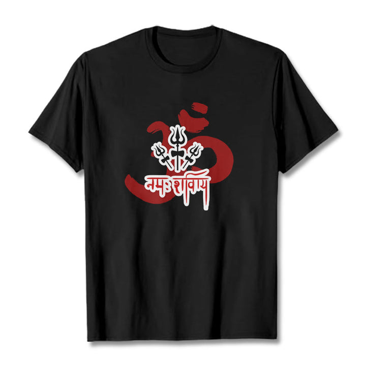 Buddha Stones OM NAMAH SHIVAYA Trzy małe trójzęby bawełniana koszulka T-shirt - Czarny - 2XL - image 13