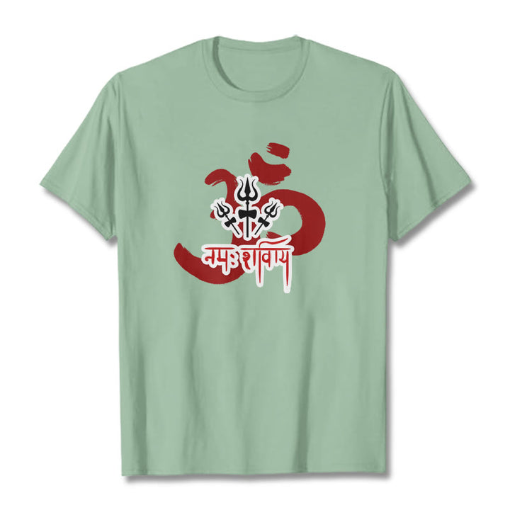 Buddha Stones OM NAMAH SHIVAYA Trzy małe trójzęby bawełniana koszulka T-shirt - PaleGreen - 2XL - image 6