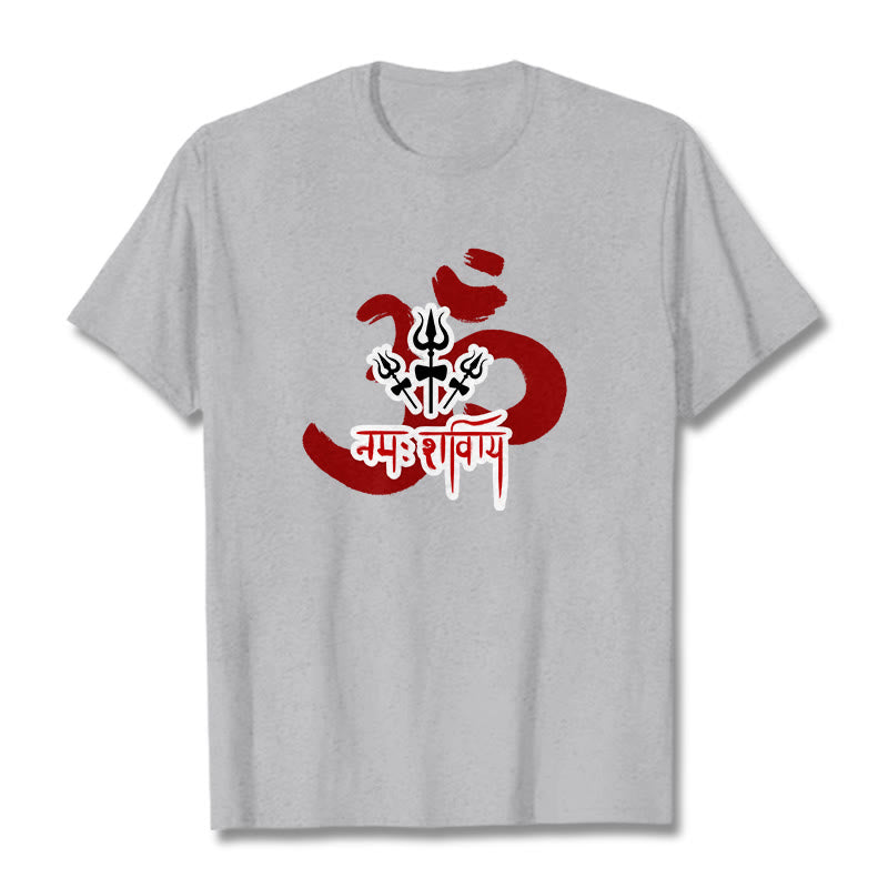 Buddha Stones OM NAMAH SHIVAYA Trzy małe trójzęby bawełniana koszulka T-shirt - Jasnoszary - 2XL - image 20