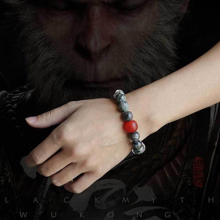 Bransoletka ochronna Buddha Stones Gold Sheen z obsydianu i lawy wulkanicznej z czerwonego agatu