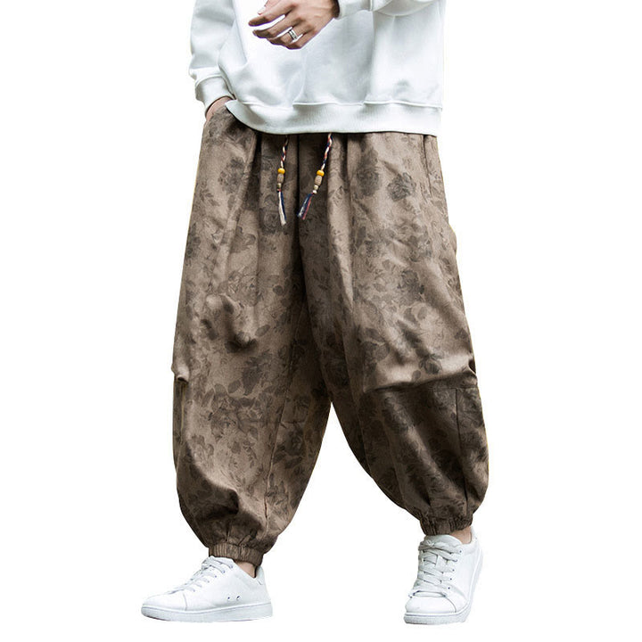 Spodnie męskie Buddha Stones Casual Flower Corduroy Cotton z dużymi kieszeniami - image 15