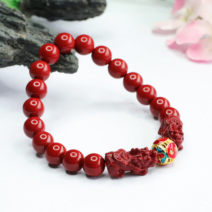 Bransoletka Buddha Stones Cinnabar Double PIXIU Keep Away Evil Spirits - image 8
