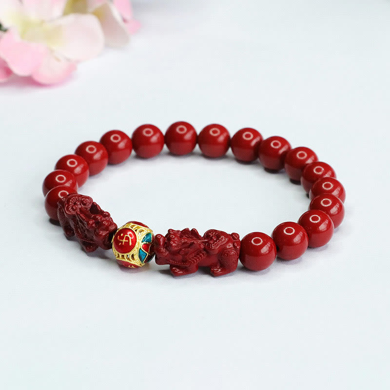 Bransoletka Buddha Stones Cinnabar Double PIXIU Keep Away Evil Spirits - image 4