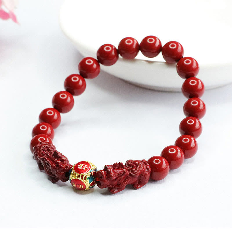 Bransoletka Buddha Stones Cinnabar Double PIXIU Keep Away Evil Spirits - image 3
