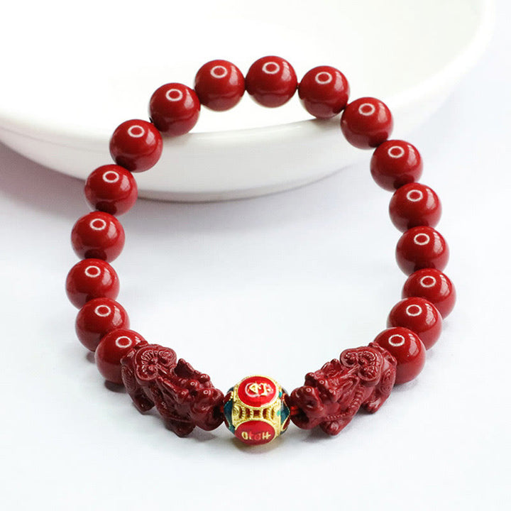 Bransoletka Buddha Stones Cinnabar Double PIXIU Keep Away Evil Spirits - image 1