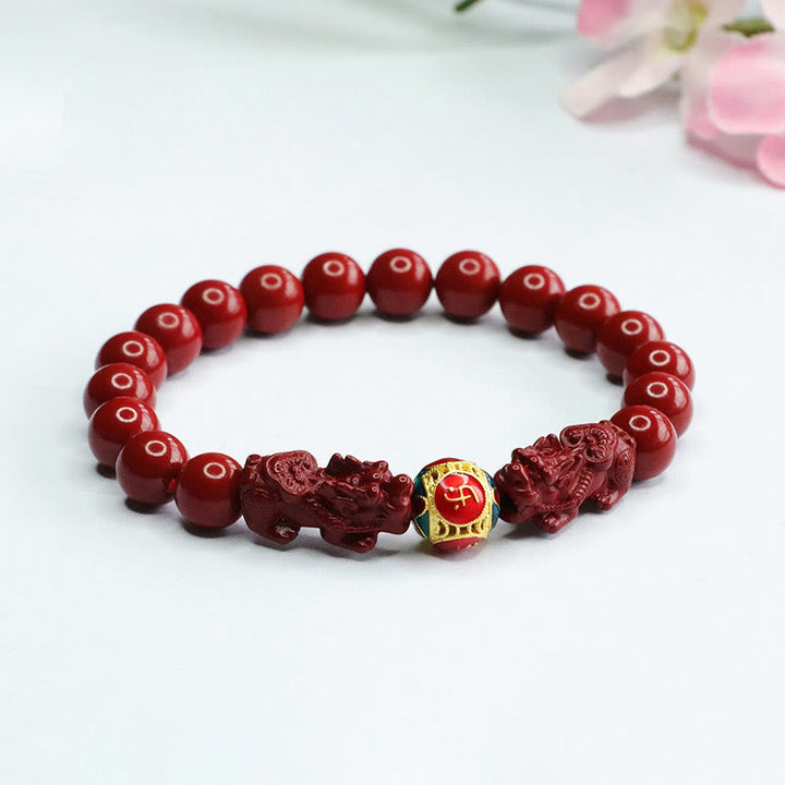 Bransoletka Buddha Stones Cinnabar Double PIXIU Keep Away Evil Spirits - image 7