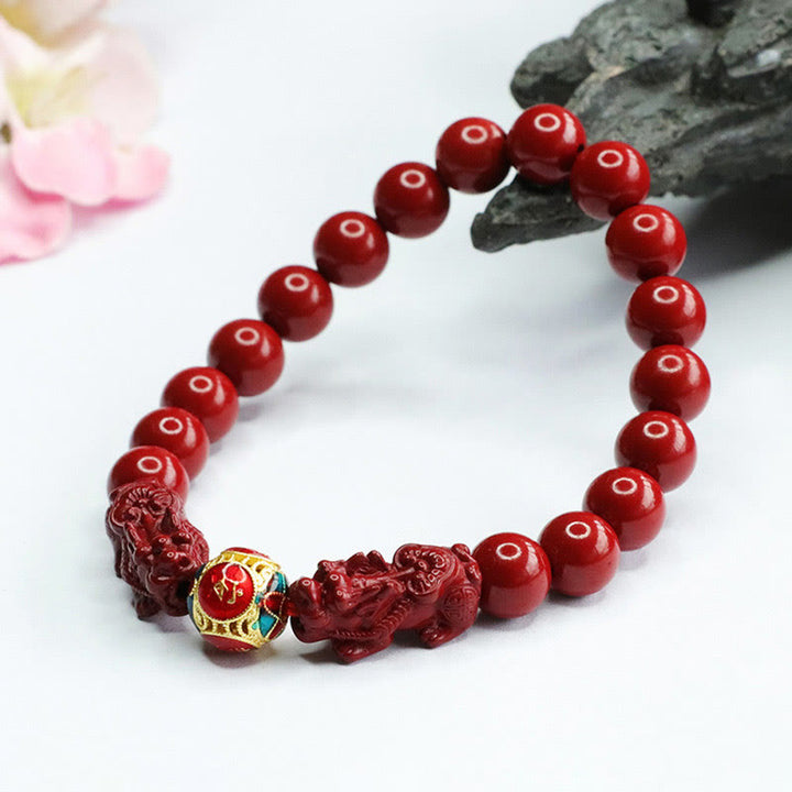 Bransoletka Buddha Stones Cinnabar Double PIXIU Keep Away Evil Spirits - image 9