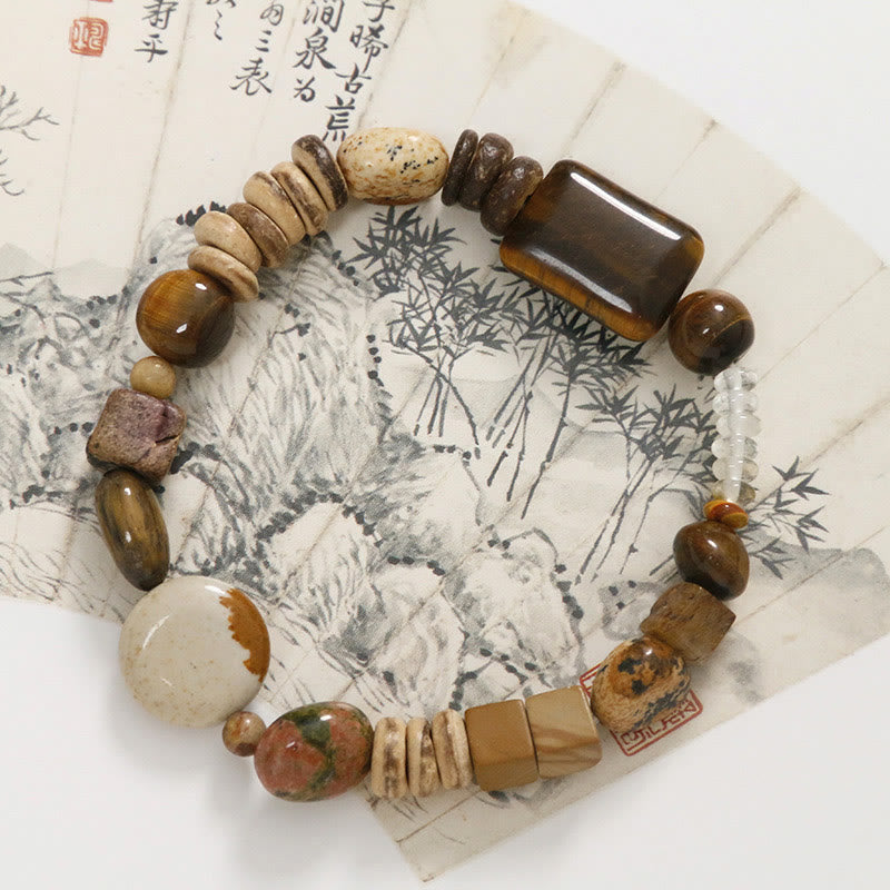 Bransoletka Buddha Stones Coconut Shell Tiger Eye Courage