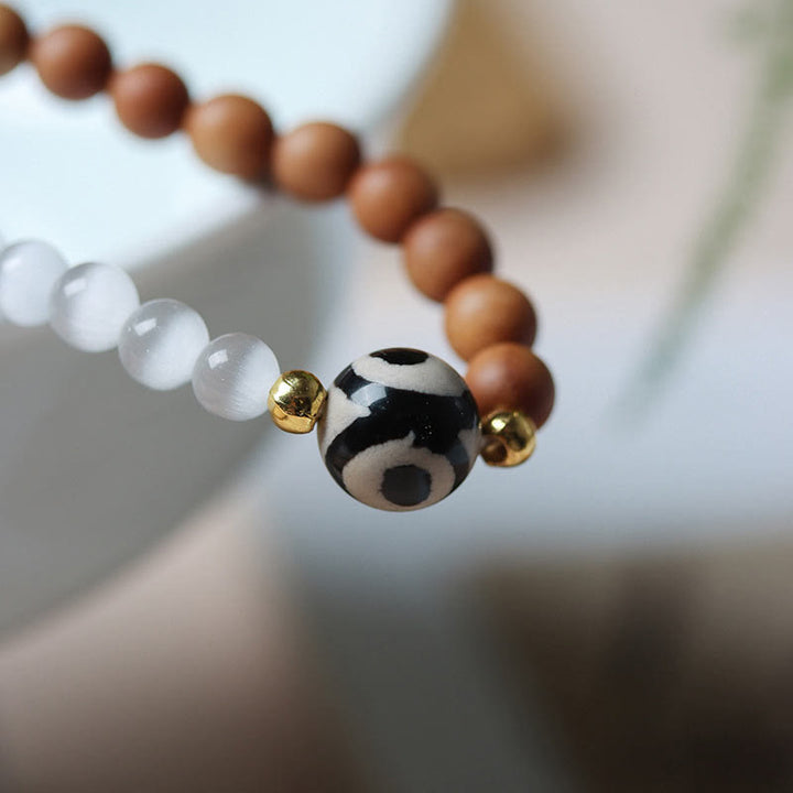 Buddha Stones, drzewo sandałowe, kocie oko, trójoczna bransoletka ochronna z koralików Dzi