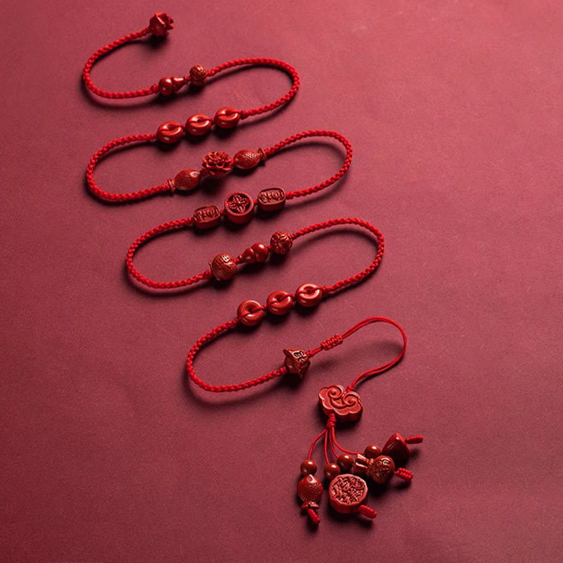 Buddha Stones Naturalny Cynober Spokój Błogosławieństwo Czerwony Sznurek Łańcuszek Brzuch