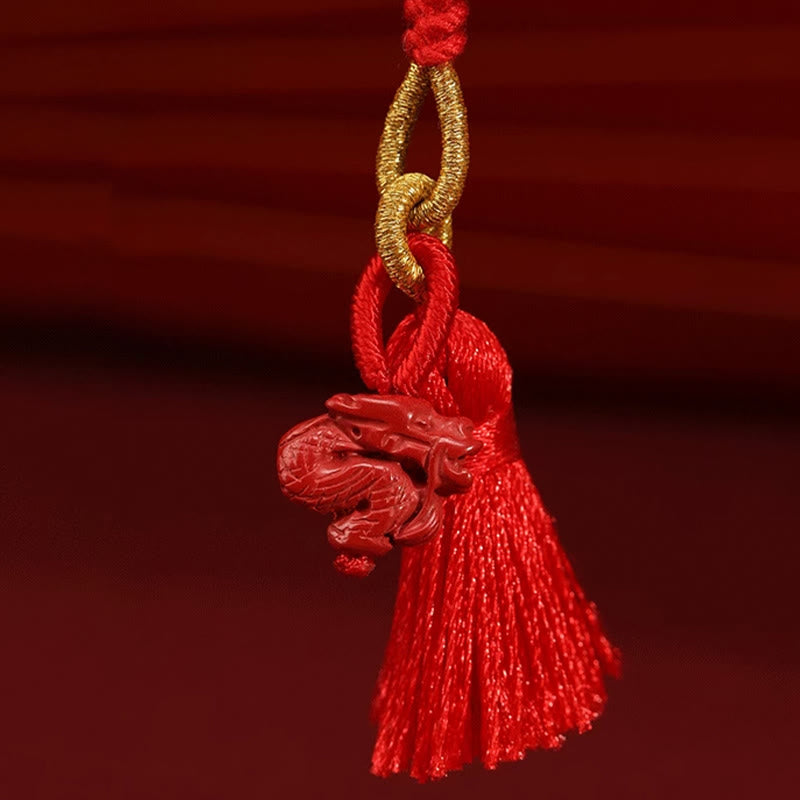 Buddha Stones Naturalny Cynobrowy Smok Błogosławieństwo Czerwony Sznurek Łańcuszek Brzuch