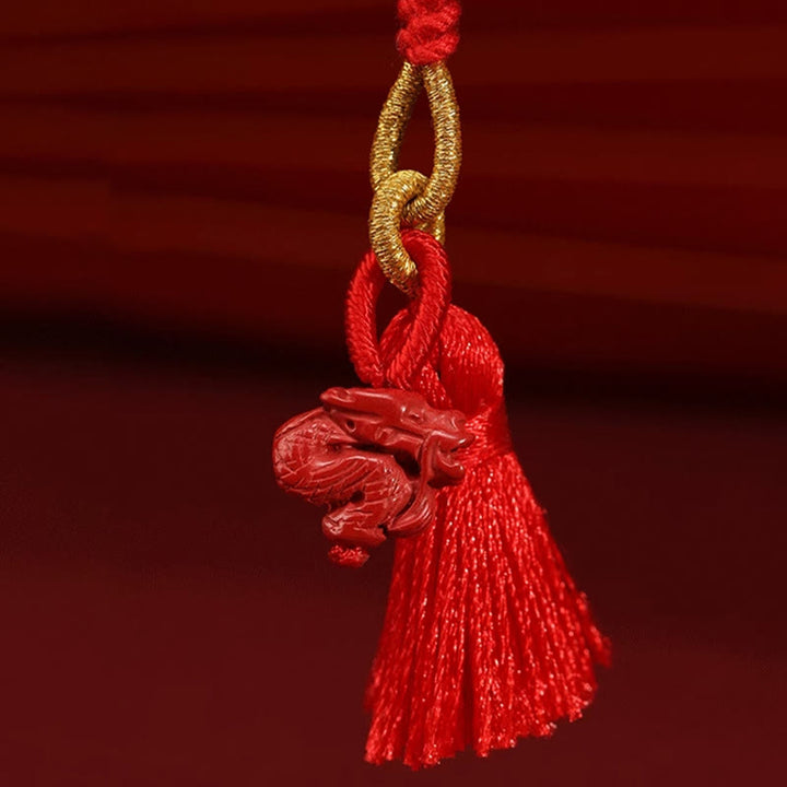 Buddha Stones Naturalny Cynobrowy Smok Błogosławieństwo Czerwony Sznurek Łańcuszek Brzuch