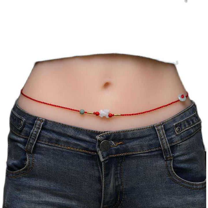 Buddha Stones Jadeit Klamra Pokoju Błogosławieństwo Czerwony Sznurek Łańcuszek Na Brzuch