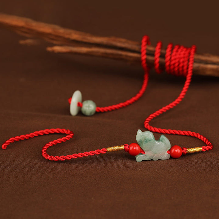 Buddha Stones Jadeit Klamra Pokoju Błogosławieństwo Czerwony Sznurek Łańcuszek Na Brzuch