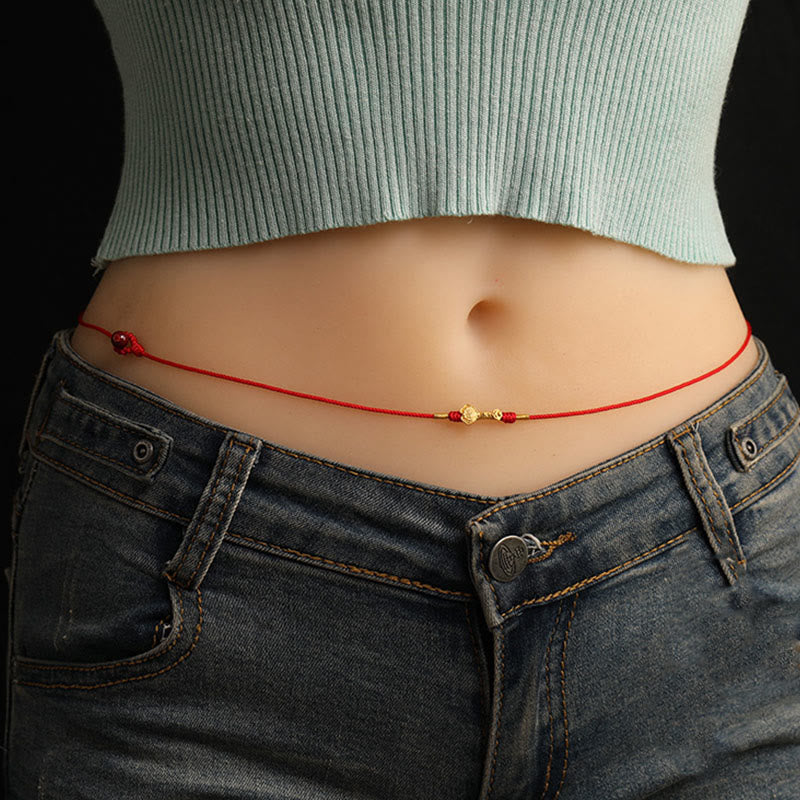 Kamień Buddy 999 Złoty Czerwony Sznurek Łańcuszek Brzuchowy