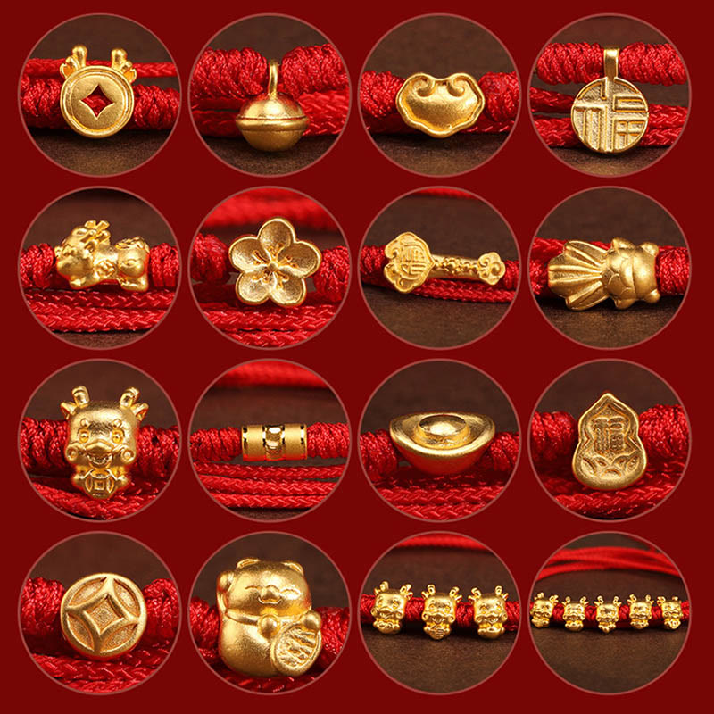 Kamień Buddy 999 Złoty Czerwony Sznurek Łańcuszek Brzuchowy