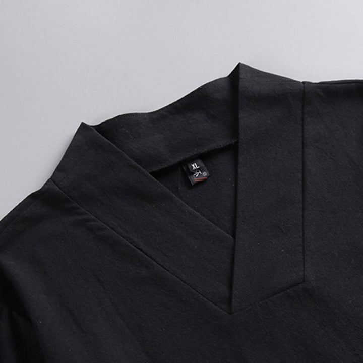 Buddha Stones Kołnierze Krzyżowe Bawełniany Strój Tang Hanfu Top Spodnie Odzież Męski Zestaw - image 6