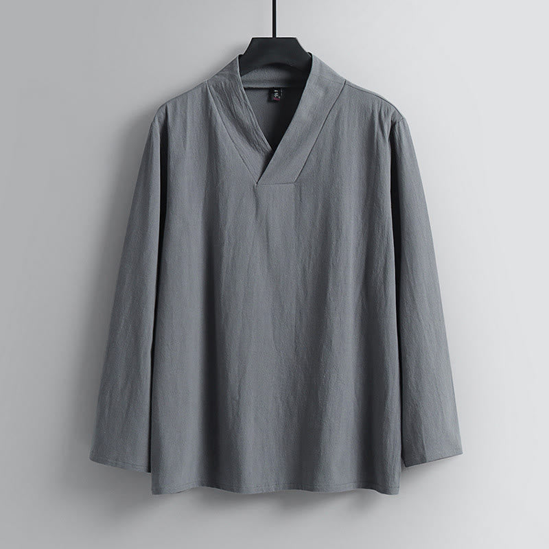 Buddha Stones Kołnierze Krzyżowe Bawełniany Strój Tang Hanfu Top Spodnie Odzież Męski Zestaw - image 1