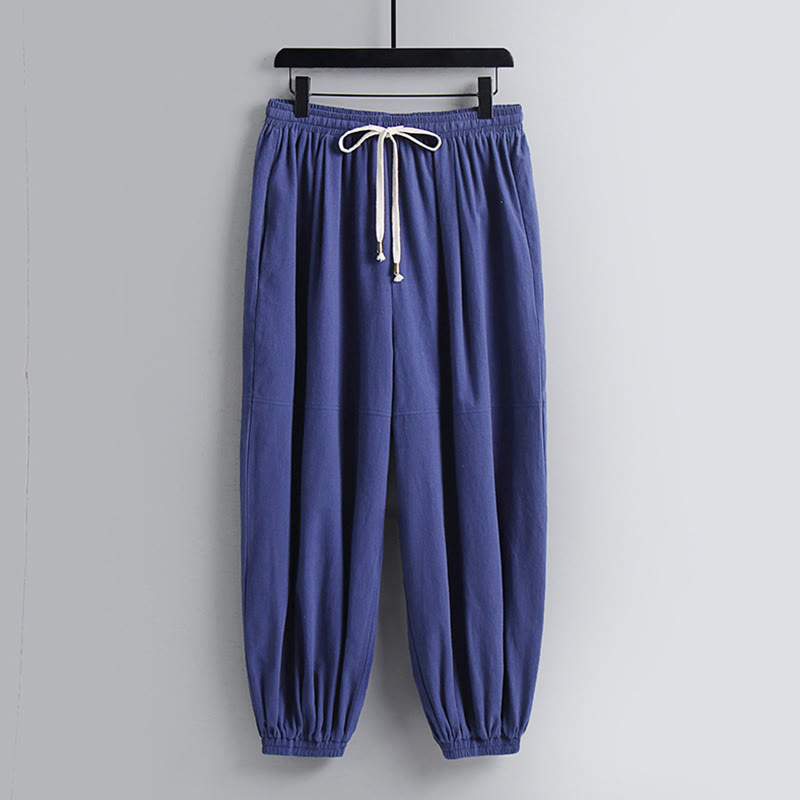 Buddha Stones Skrzyżowane Krótsze Bloomersy Bawełniany Garnitur Tang Hanfu Top Spodnie Odzież Męski Zestaw - image 21