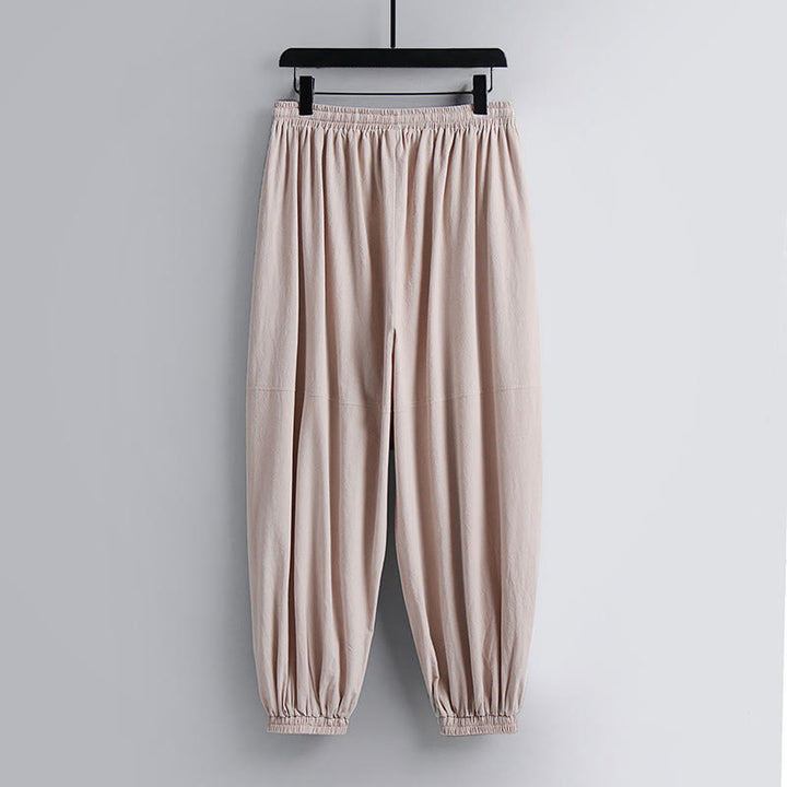 Buddha Stones Skrzyżowane Krótsze Bloomersy Bawełniany Garnitur Tang Hanfu Top Spodnie Odzież Męski Zestaw - image 3