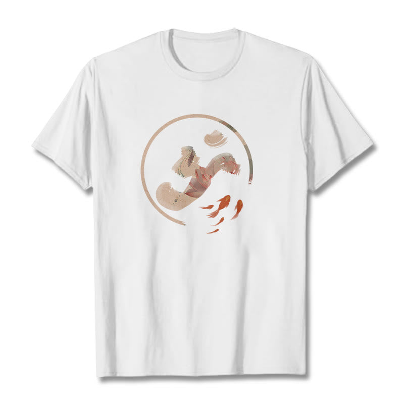 Koszulka z bawełny Buddha Stones OM Lotus Koi Fish - Biały - 2XL - image 1