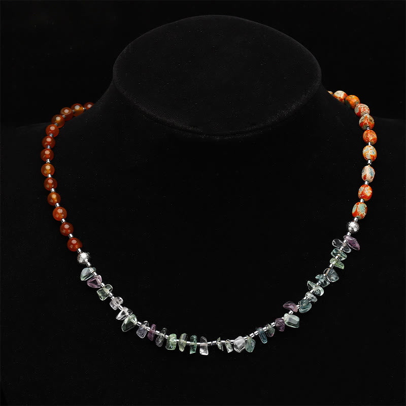 Bransoletka Buddha Stones Fluoryt Czerwony Agat Kamień Cesarski Moc Potrójnie Owijana