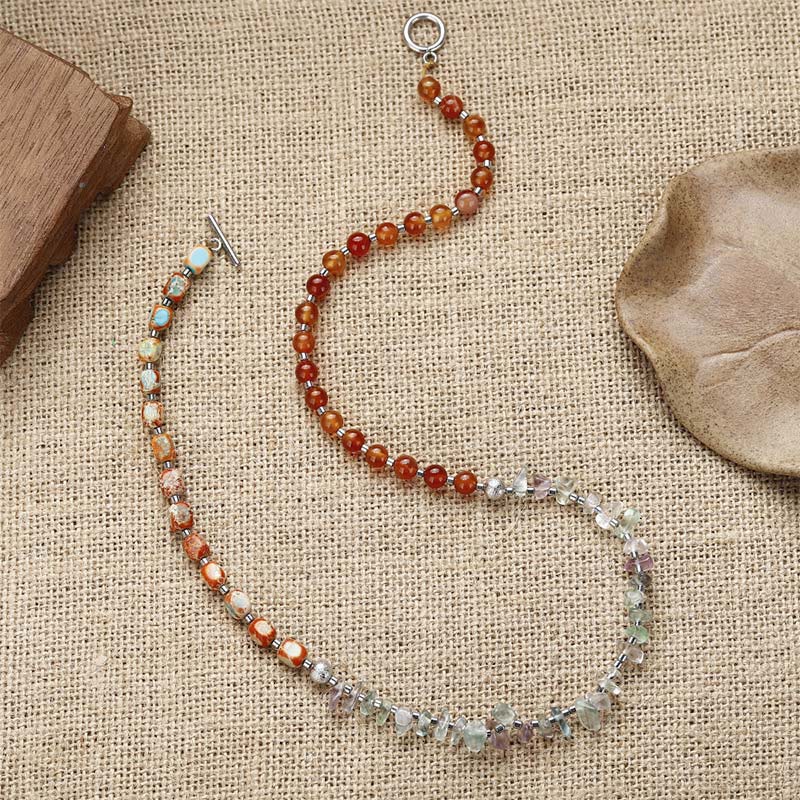 Bransoletka Buddha Stones Fluoryt Czerwony Agat Kamień Cesarski Moc Potrójnie Owijana