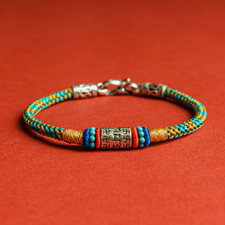 Buddha Stones Kolorowy sznur Sześć prawdziwych słów Bransoletka ze srebra 925 Focus