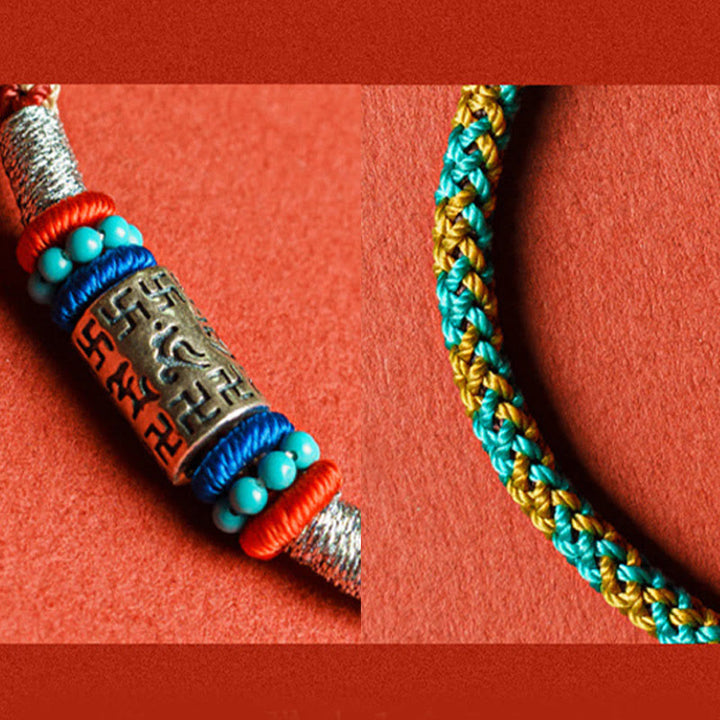 Buddha Stones Kolorowy sznur Sześć prawdziwych słów Bransoletka ze srebra 925 Focus