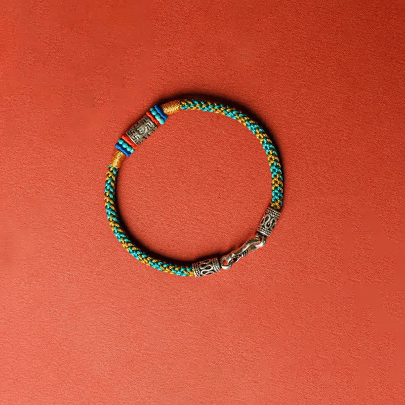 Buddha Stones Kolorowy sznur Sześć prawdziwych słów Bransoletka ze srebra 925 Focus