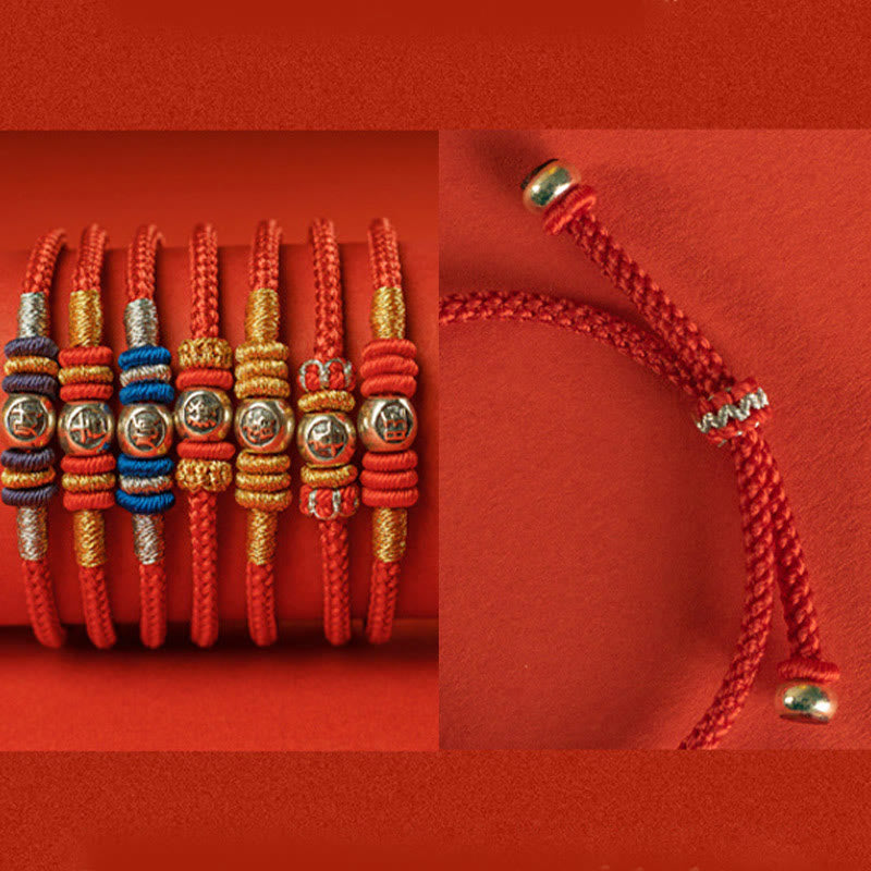 Bransoletka ochronna z czerwonymi Buddha Stones i znakami chińskimi