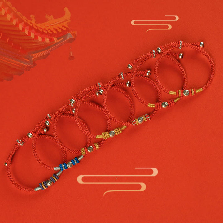 Bransoletka ochronna z czerwonymi Buddha Stones i znakami chińskimi