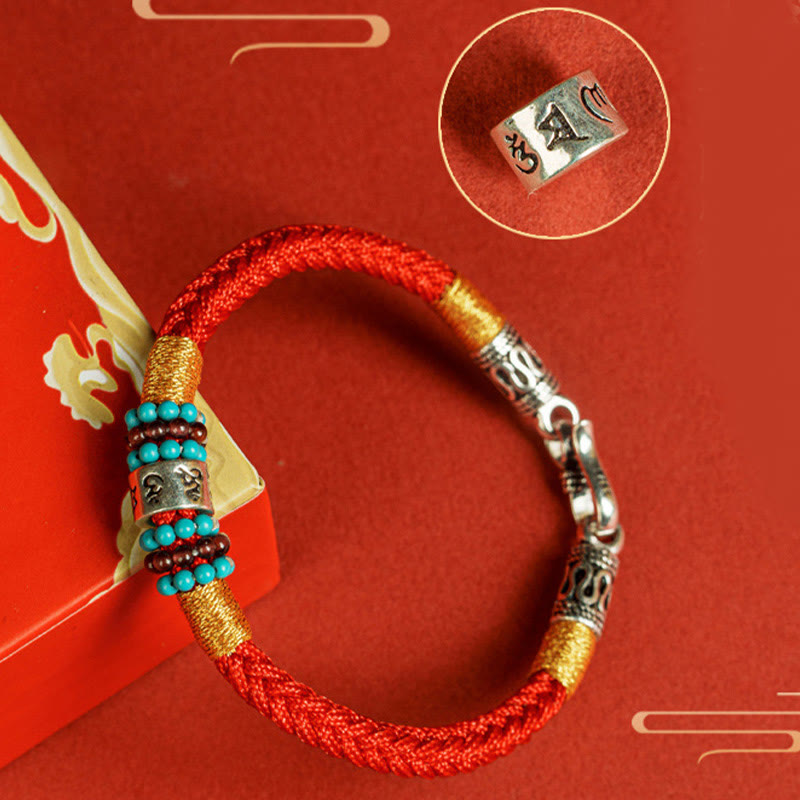 Buddha Stones Czerwony Sznur Czarny Sznur Sześć Prawdziwych Słów Bransoletka Połączenie Srebra Sterlingowego 925 - image 13