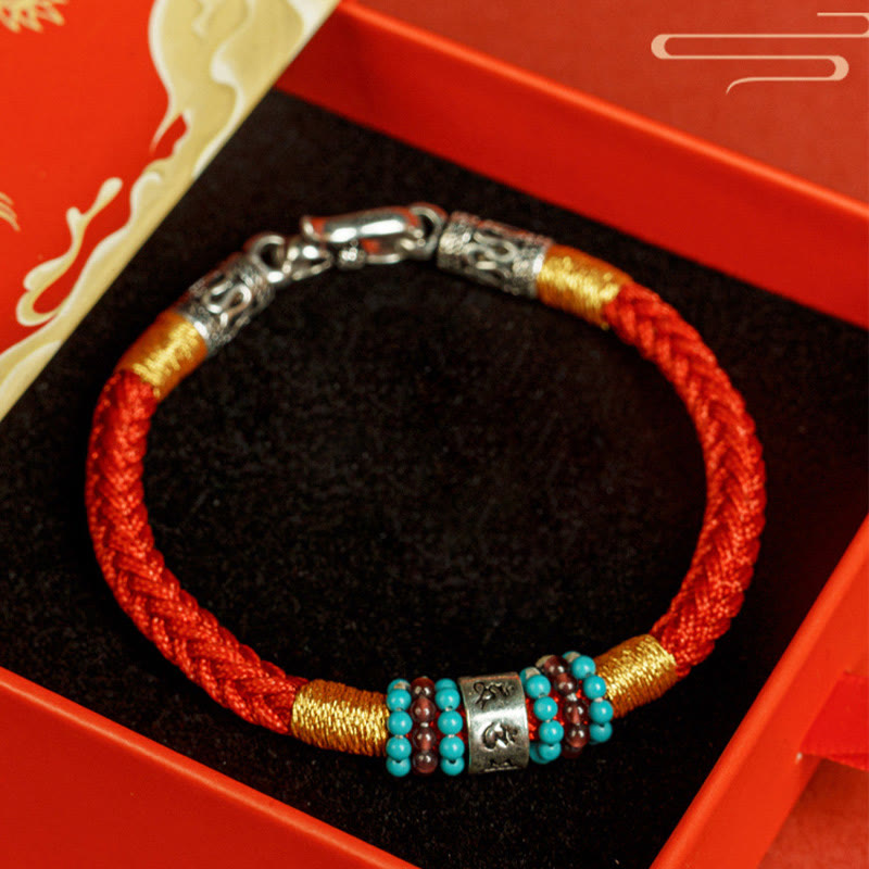 Buddha Stones Czerwony Sznur Czarny Sznur Sześć Prawdziwych Słów Bransoletka Połączenie Srebra Sterlingowego 925 - image 4