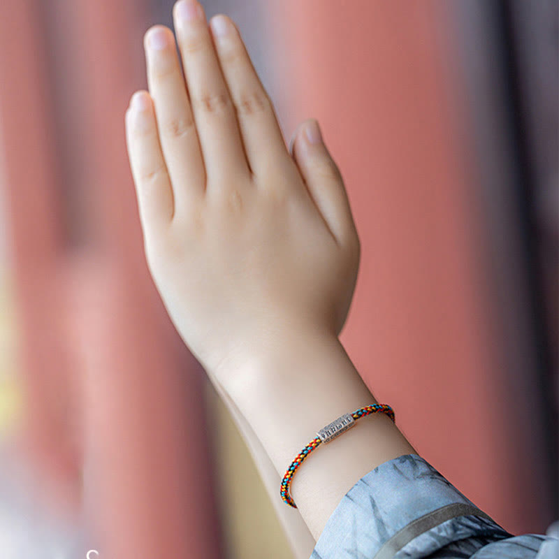 Buddha Stones Czerwony Sznur Czarny Sznur Sześć Prawdziwych Słów Bransoletka Szczęścia 925 Srebro Sterling