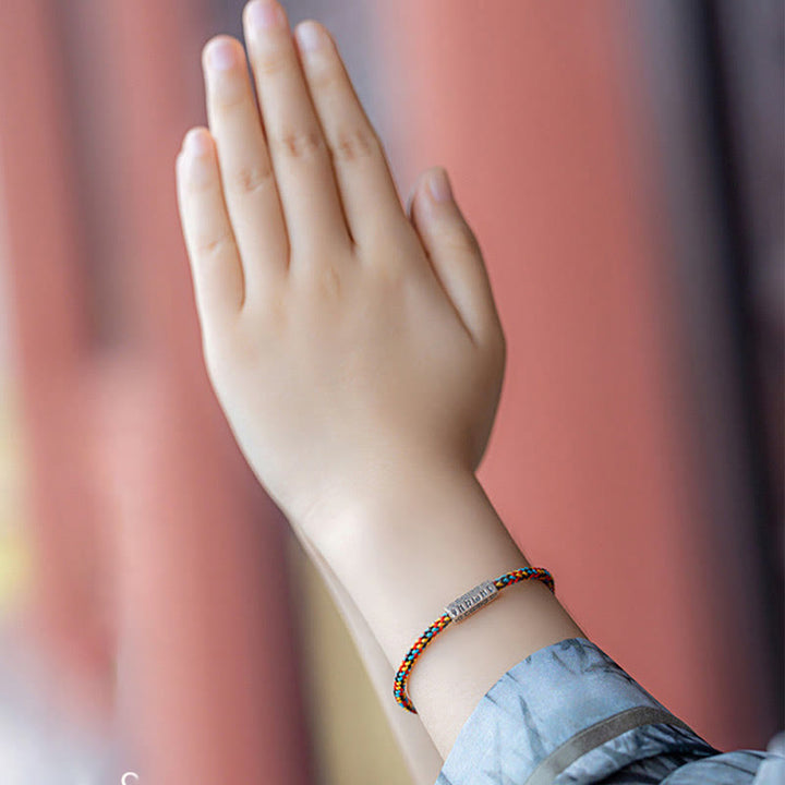 Buddha Stones Czerwony Sznur Czarny Sznur Sześć Prawdziwych Słów Bransoletka Szczęścia 925 Srebro Sterling