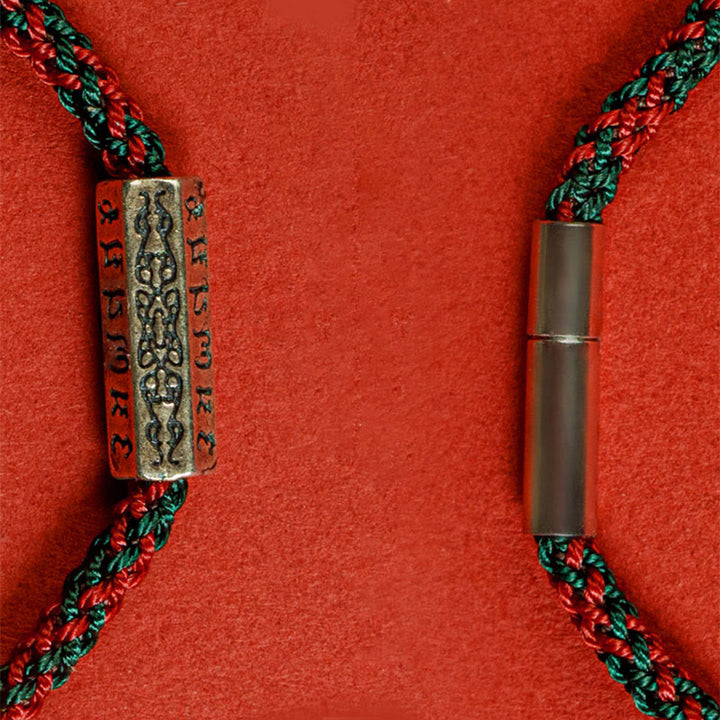 Buddha Stones Czerwony Sznur Czarny Sznur Sześć Prawdziwych Słów Bransoletka Szczęścia 925 Srebro Sterling