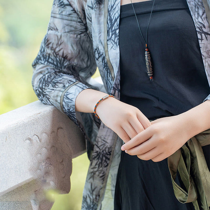 Buddha Stones Czerwony Sznur Czarny Sznur Sześć Prawdziwych Słów Bransoletka Szczęścia 925 Srebro Sterling