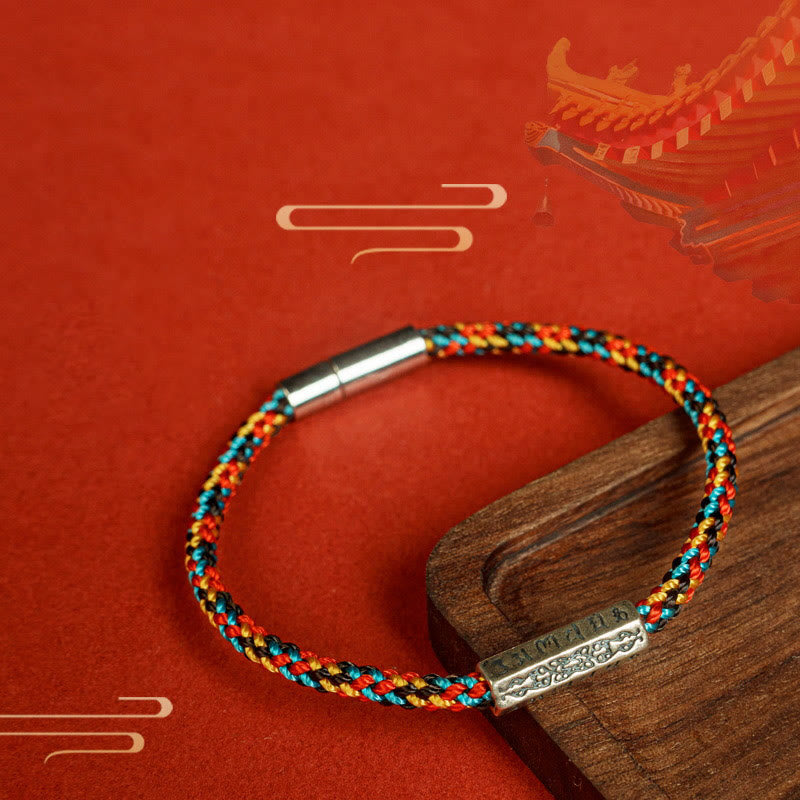 Buddha Stones Czerwony Sznur Czarny Sznur Sześć Prawdziwych Słów Bransoletka Szczęścia 925 Srebro Sterling