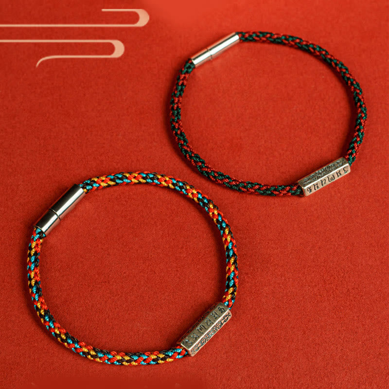 Buddha Stones Czerwony Sznur Czarny Sznur Sześć Prawdziwych Słów Bransoletka Szczęścia 925 Srebro Sterling