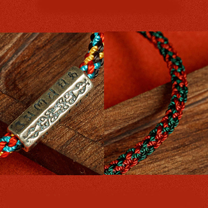 Buddha Stones Czerwony Sznur Czarny Sznur Sześć Prawdziwych Słów Bransoletka Szczęścia 925 Srebro Sterling