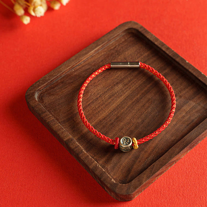 Bransoletka z Buddha Stones pleciona ze srebra próby 925 Fu Character Faith