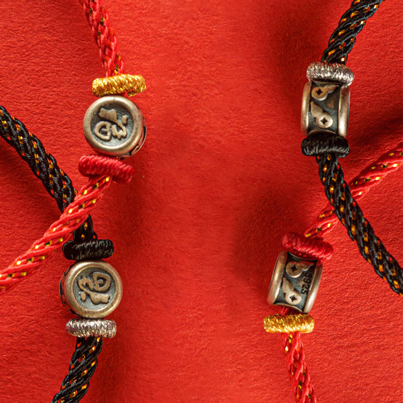 Bransoletka z Buddha Stones pleciona ze srebra próby 925 Fu Character Faith