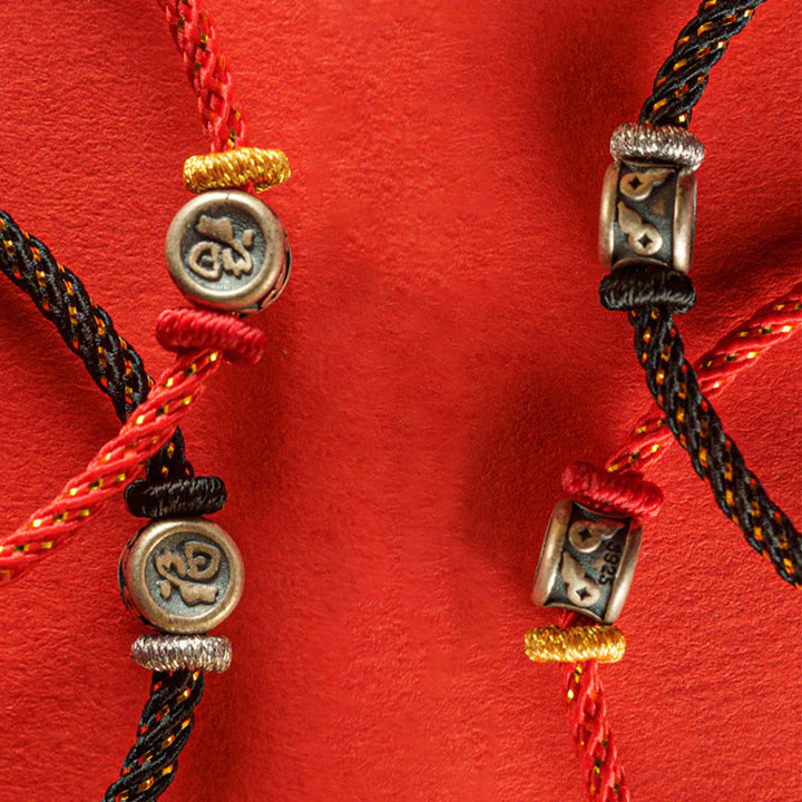 Bransoletka z Buddha Stones pleciona ze srebra próby 925 Fu Character Faith