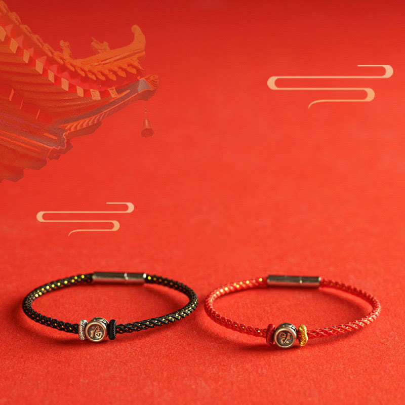 Bransoletka z Buddha Stones pleciona ze srebra próby 925 Fu Character Faith