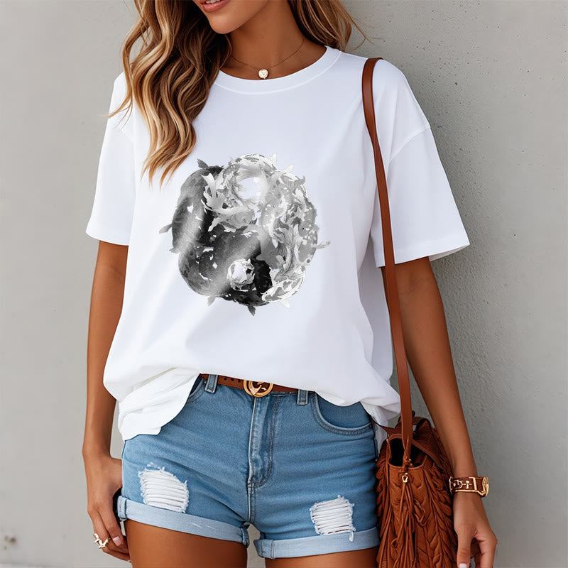 Koszulka z bawełny z motywem Buddha Stones Yin Yang Koi Fish - image 2