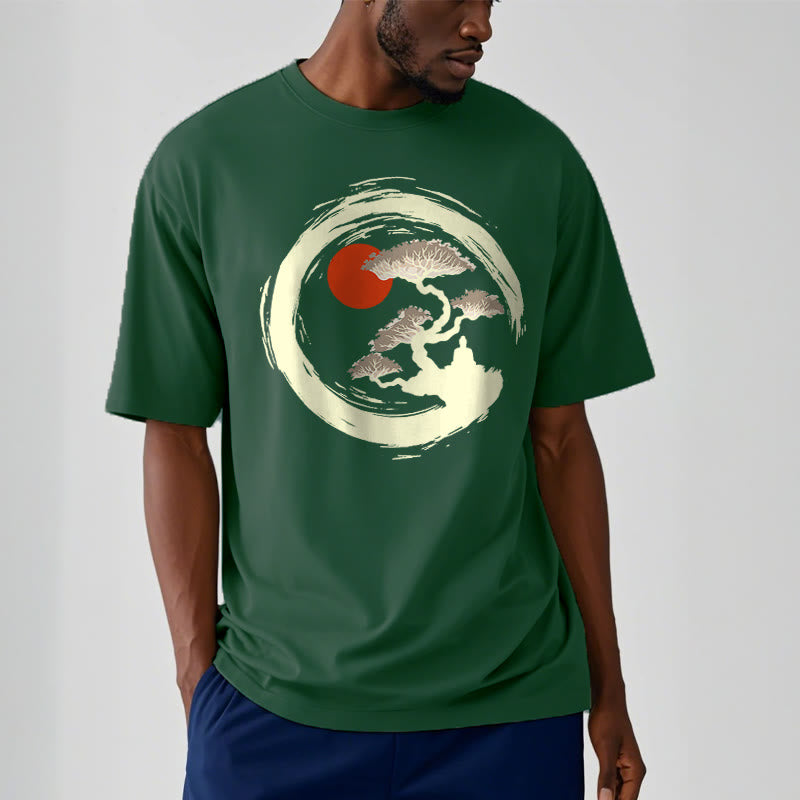 Buddha Stones Czerwone Słońce Sosna Zen Krąg Medytacja Budda Koszulka T-shirt - image 12